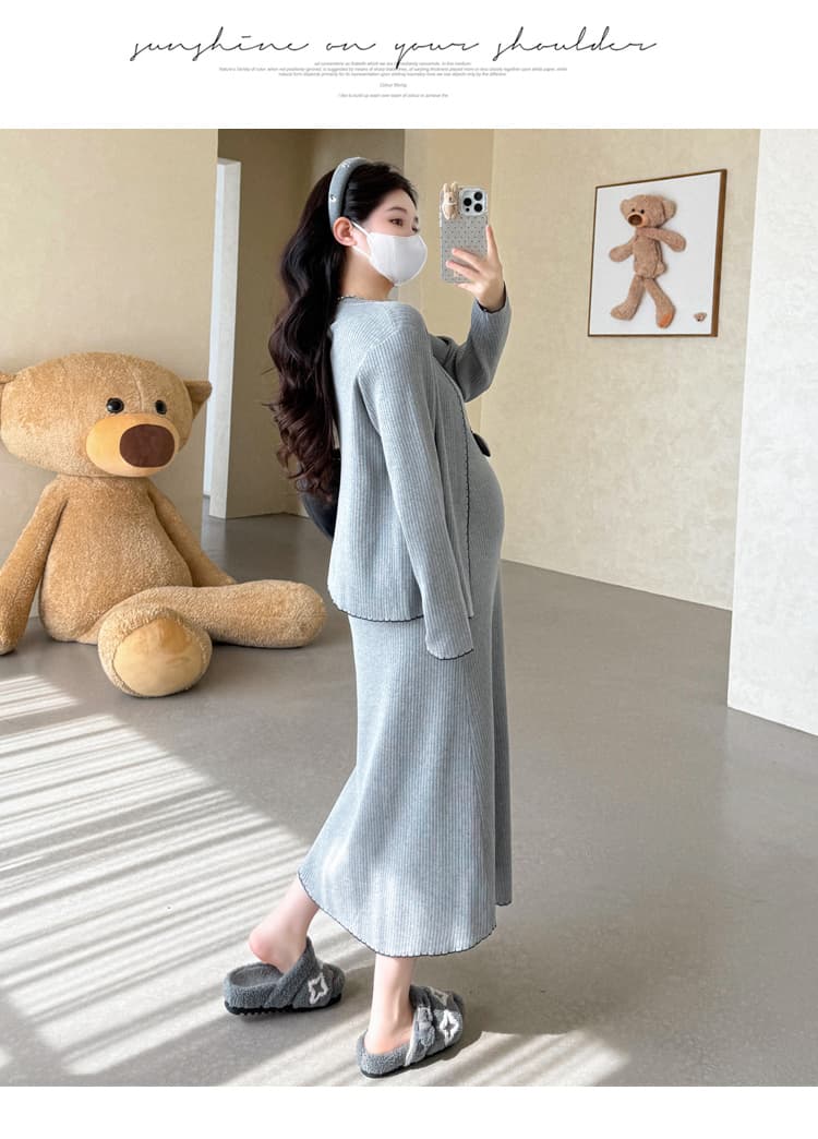 실사 2026 가을 새로운 임산부 작은 샤넬 스타일 니트 오픈 가디건 슬립 드레스 디자인 센스 품격 한국 스타일 투피스 세트 상세 이미지 28