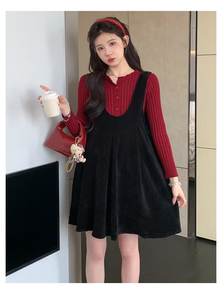 실사 2026 가을 겨울철 새로운 임산부 프랑스식 구덩이 기사 열기 버클 기본 셔츠 벨벳 슬립 조끼 스커트 상세 이미지 30