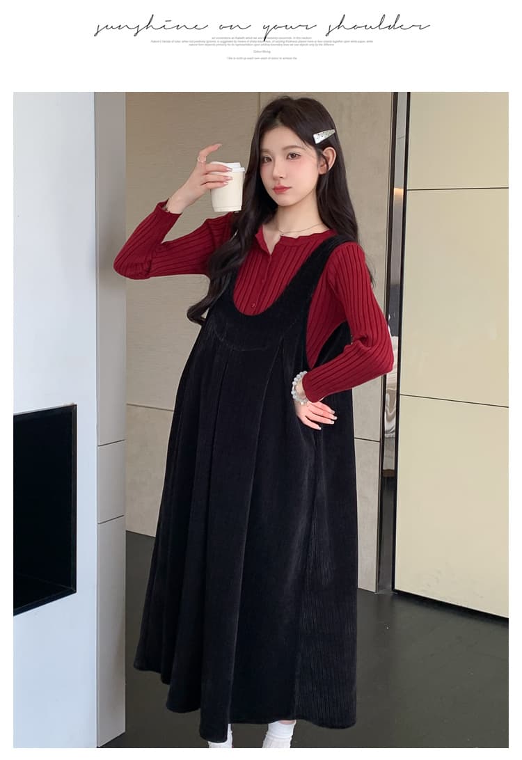 실사 2026 가을 겨울철 새로운 임산부 프랑스식 구덩이 기사 열기 버클 기본 셔츠 벨벳 슬립 조끼 스커트 상세 이미지 12