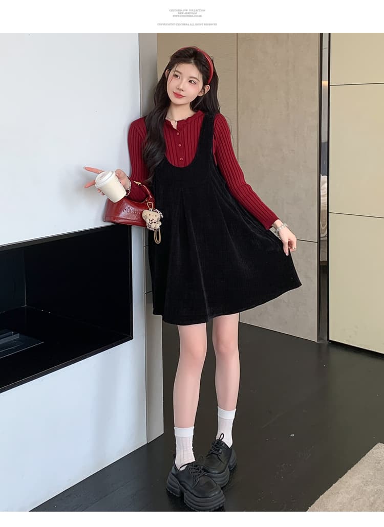 실사 2026 가을 겨울철 새로운 임산부 프랑스식 구덩이 기사 열기 버클 기본 셔츠 벨벳 슬립 조끼 스커트 상세 이미지 21