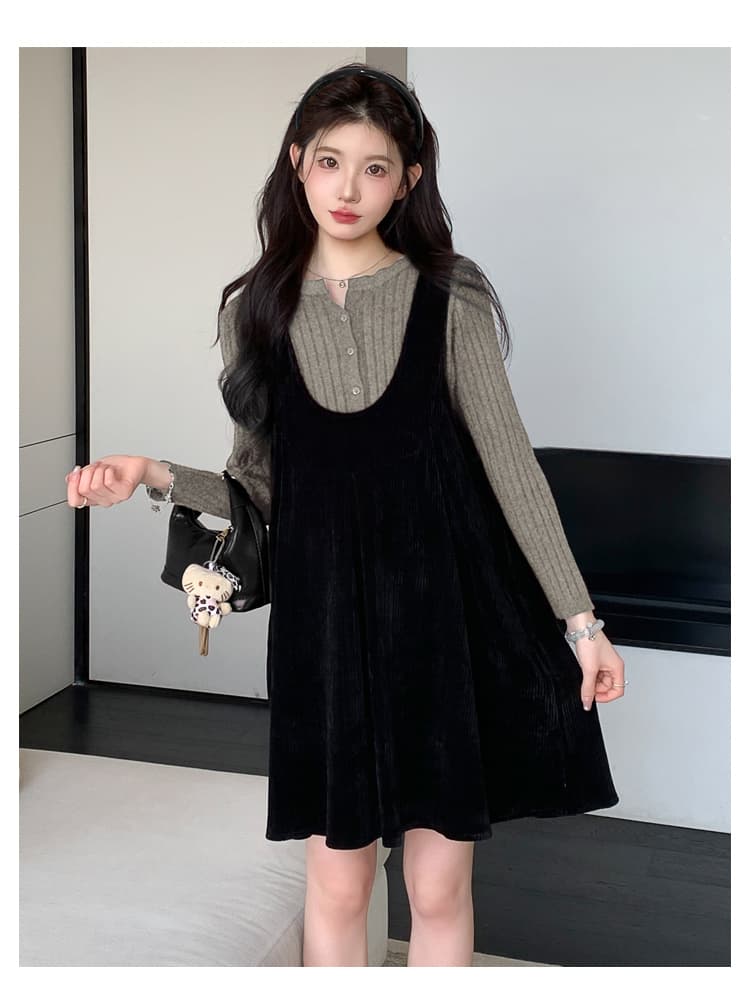 실사 2026 가을 겨울철 새로운 임산부 프랑스식 구덩이 기사 열기 버클 기본 셔츠 벨벳 슬립 조끼 스커트 상세 이미지 34