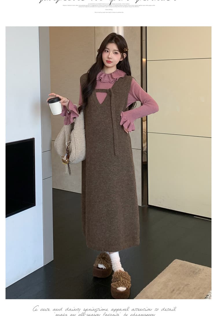실사 2026 가을 겨울 새로운 임산부 한국 스타일 스웨터 조끼 스커트 레이스 만나는 세트 상세 이미지 11