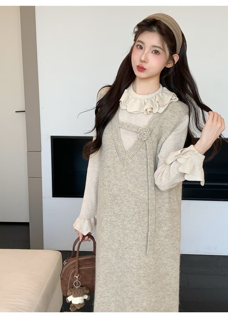 실사 2026 가을 겨울 새로운 임산부 한국 스타일 스웨터 조끼 스커트 레이스 만나는 세트 상세 이미지 26