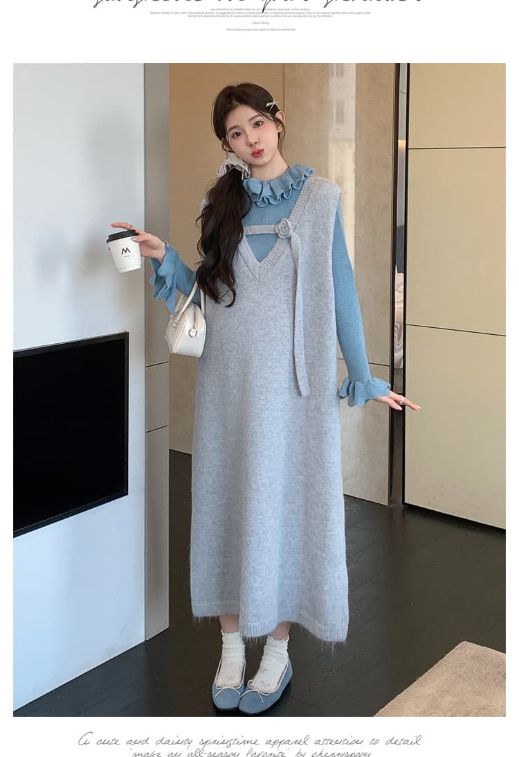 실사 2026 가을 겨울 새로운 임산부 한국 스타일 스웨터 조끼 스커트 레이스 만나는 세트 상세 이미지 29