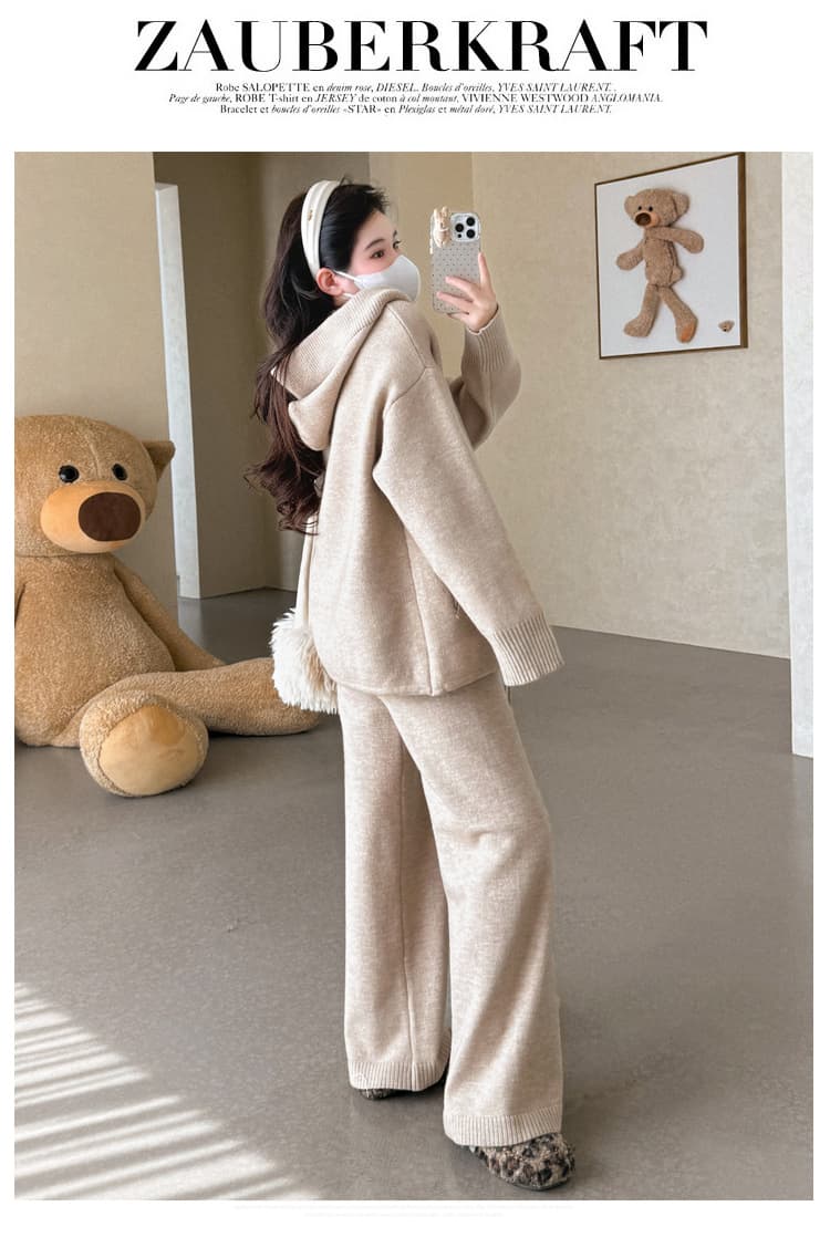 실사 임산부 가을 겨울 펌프 로프 지퍼 패션 스웨터 캐주얼 섹션 패션 와이드 레그 팬츠 루즈핏 세트 상세 이미지 12