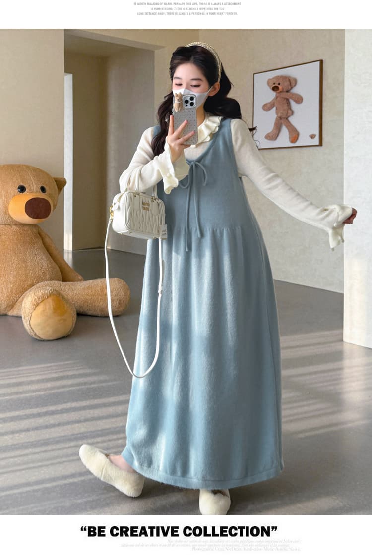 실사 2026 가을 겨울 새로운 임산부 한국 스타일 스웨터 조끼 스커트 레이스 만나는 세트 상세 이미지 25