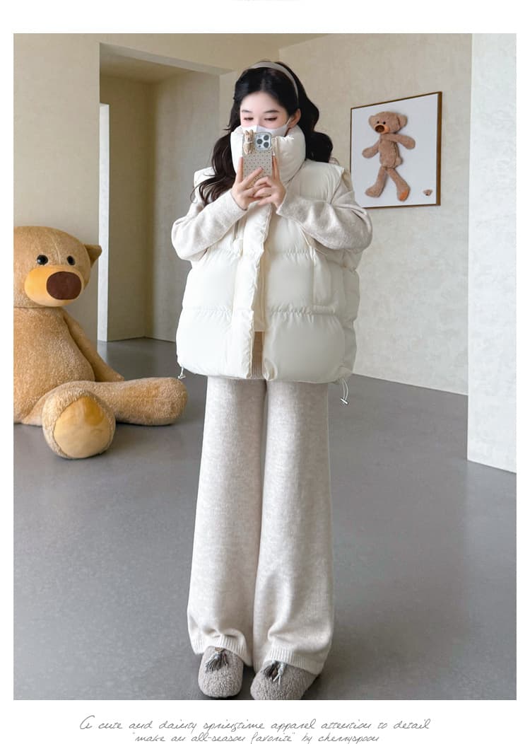 실사 가을 겨울 신제품 임산부 가을 겨울 두꺼운 폴로 칼라 V넥 짜임 풀오버 와이드 레그 팬츠 캐주얼 세트 상세 이미지 49