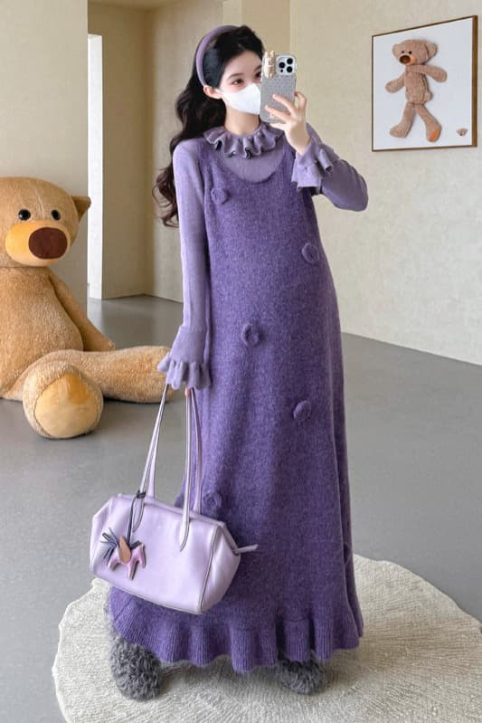 실사 가을 겨울 신제품 임산부 한국 스타일 짜임 꽃 인어 꼬리 스웨터 조끼 스커트 레이스 만나는 세트 이미지 7