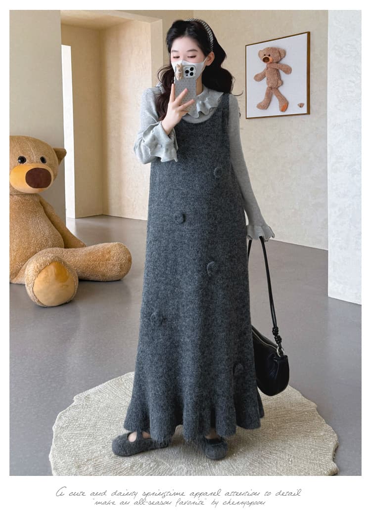 실사 가을 겨울 신제품 임산부 한국 스타일 짜임 꽃 인어 꼬리 스웨터 조끼 스커트 레이스 만나는 세트 상세 이미지 11