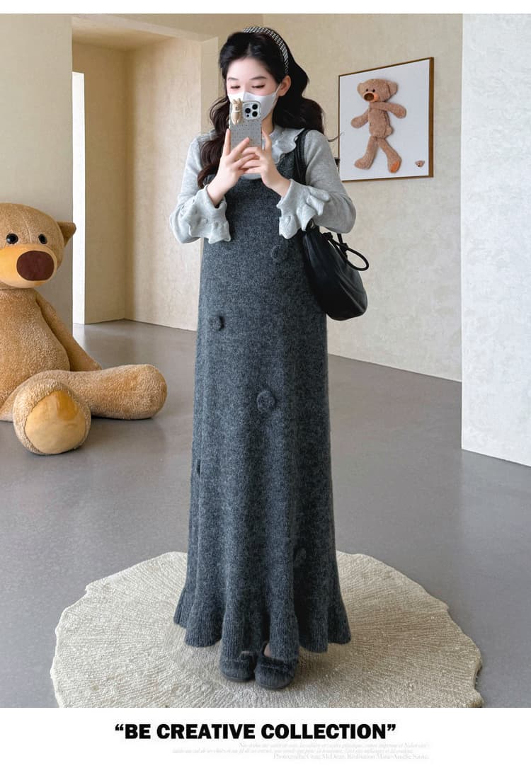 실사 가을 겨울 신제품 임산부 한국 스타일 짜임 꽃 인어 꼬리 스웨터 조끼 스커트 레이스 만나는 세트 상세 이미지 13