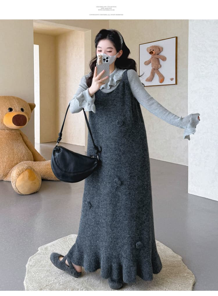 실사 가을 겨울 신제품 임산부 한국 스타일 짜임 꽃 인어 꼬리 스웨터 조끼 스커트 레이스 만나는 세트 상세 이미지 14