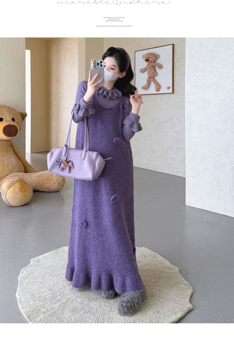 실사 가을 겨울 신제품 임산부 한국 스타일 짜임 꽃 인어 꼬리 스웨터 조끼 스커트 레이스 만나는 세트 상세 이미지 48