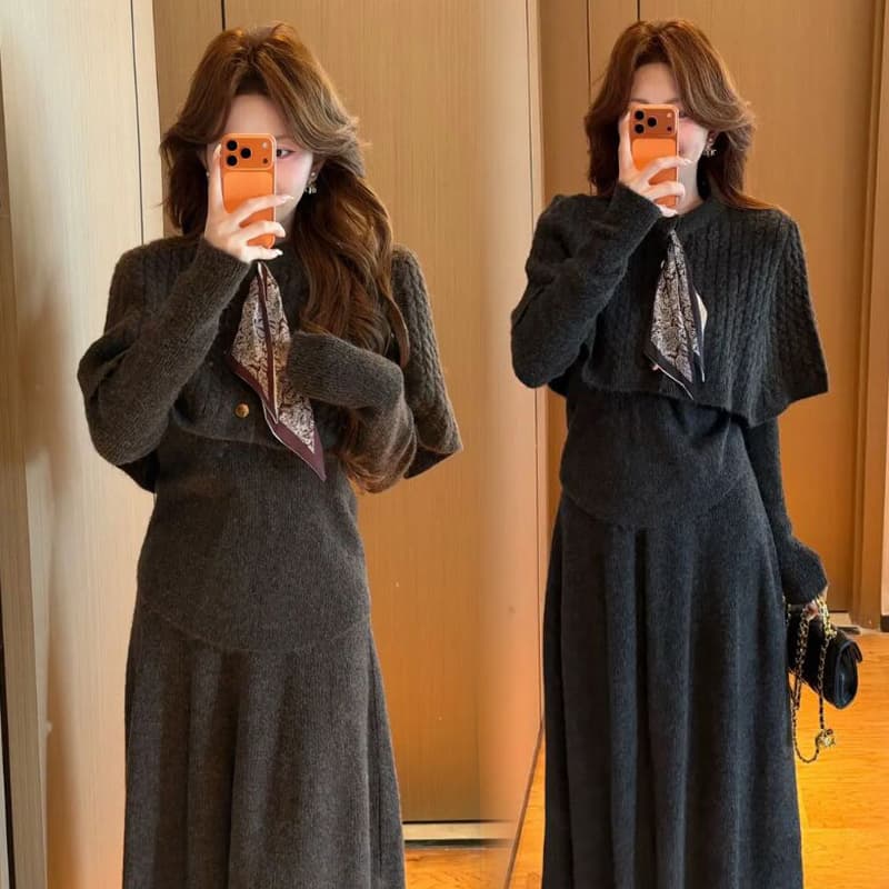 가을 겨울 신제품 임산부 스카프 망토 예쁜 스웨터 수 있습니다. 조정 반신 스커트 패션 스웨터 3종 세트 이미지 3