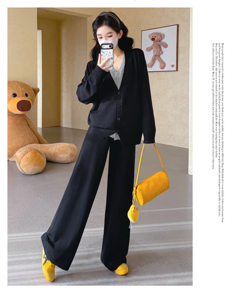 실사 새로운 2026 가을 겨울 새로운 임산부 페이크 레이어드 열기 버클 니트 스웨터 느긋한 품격 패션 루즈핏 세트 상세 이미지 28