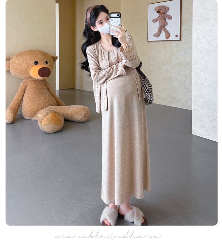 실사 새로운 2026 가을 새로운 임산부 빅 사이즈 슬립 조끼 스커트 꽃무늬 오픈 가디건 투피스 세트 레트로 한국 스타일 상세 이미지 39