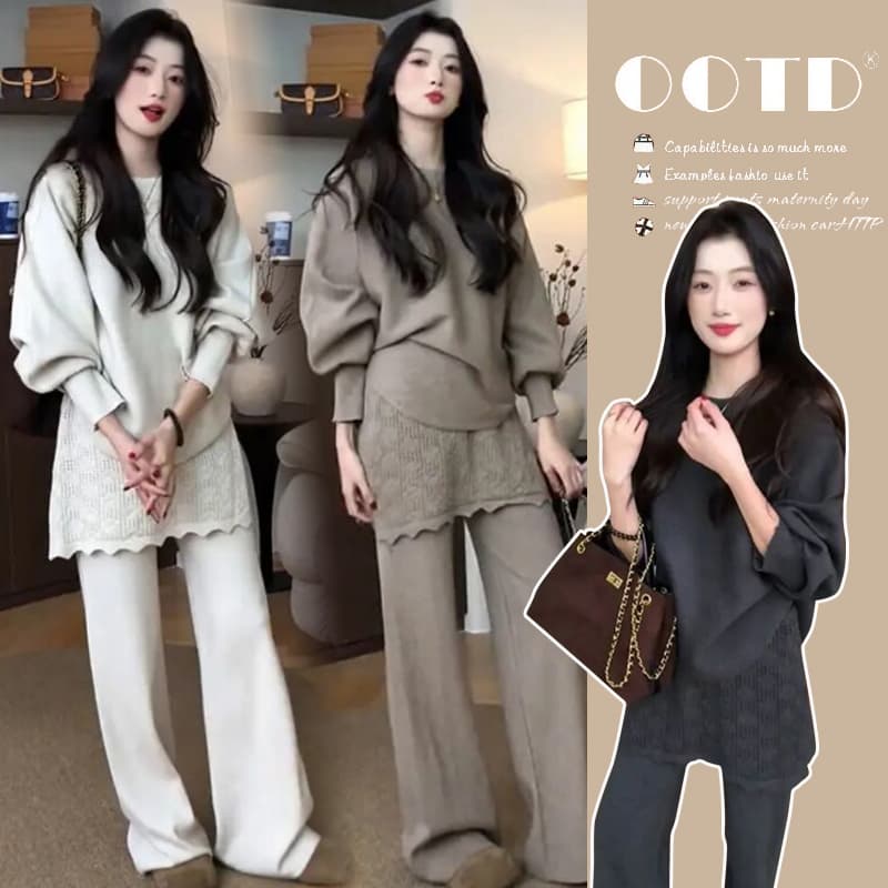 선물 물품 2026 가을 겨울 새로운 임산부 니트 박쥐 셔츠 패치워크 치마 커튼 한 부서 느슨함 느긋한 루즈핏 세트