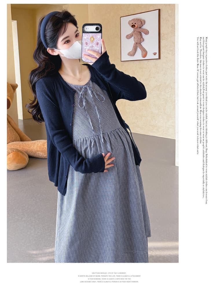 실사 2026 가을 신제품 임산부 한 부서 레트로 치마 수천 마리 조끼 스커트 6 양모 자외선 차단 니트 오픈 가디건 상세 이미지 32