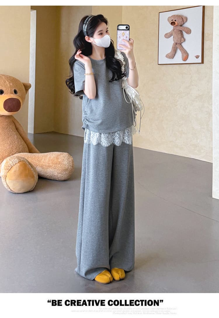 선물 실사 2026 여름 새로운 임산부 레이스 조각 랩스커트팬츠 후드티 와이드 레그 팬츠 느긋한 루즈핏 세트 상세 이미지 33