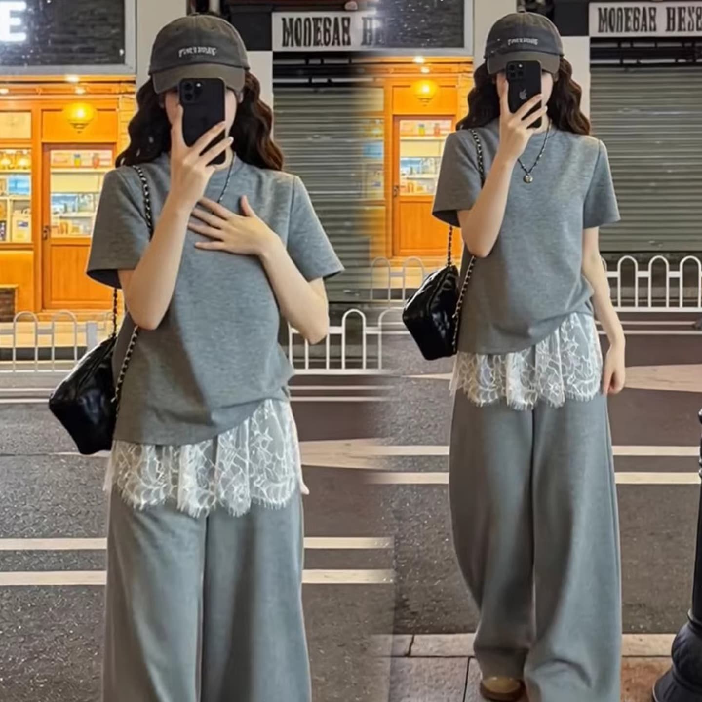 선물 실사 2026 여름 새로운 임산부 레이스 조각 랩스커트팬츠 후드티 와이드 레그 팬츠 느긋한 루즈핏 세트 이미지 2