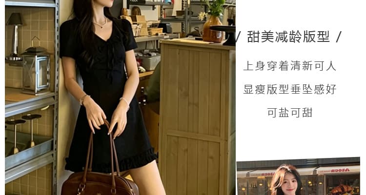 2026 여름 새로운 미니멀리즘 레이스 프랑스식 레이스업 V넥 품격 고급 센스 슬림해 보이는 임산부 드레스 상세 이미지 7
