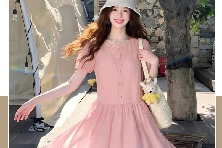 2026 여름 새로운 임산부 싱글 줄 버튼 열기 버클 롱 코트 달콤함 드레스 상세 이미지 4