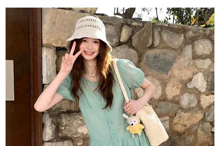 2026 여름 새로운 임산부 싱글 줄 버튼 열기 버클 롱 코트 달콤함 드레스 상세 이미지 21