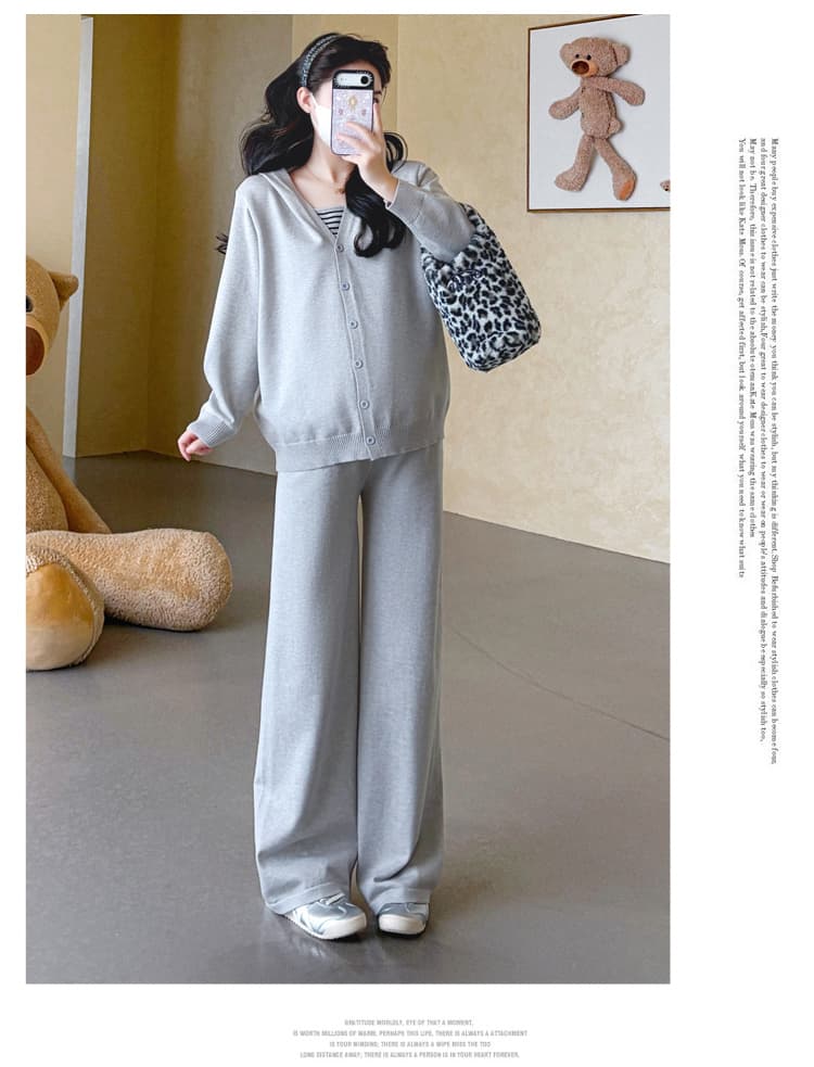 신제품 실사 2026 가을 겨울 임산부 페이크 레이어드 패치워크 스트라이프 후드 니트 캐주얼 패션 루즈핏 세트 상세 이미지 12