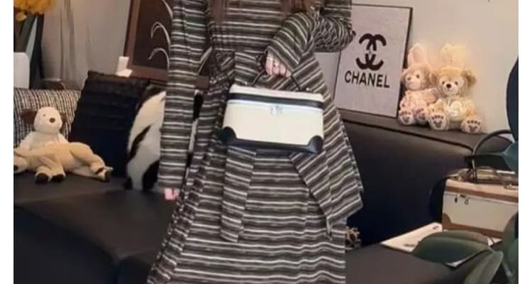 신제품 가을 겨울 임산부 스트라이프 배색 숄 표지 고기 슬림해 보이는 롱 스커트 드레스 투피스 세트 상세 이미지 23