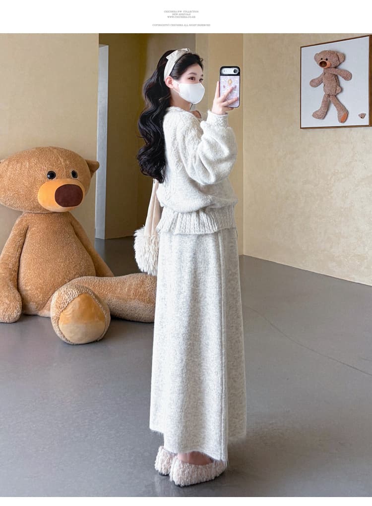가을 겨울 신제품 실사 임산부 펌프 로프 디자인 센스 품격 한국 스타일 슬림해 보이는 오픈 가디건 반신 스커트 스웨터 세트 상세 이미지 27