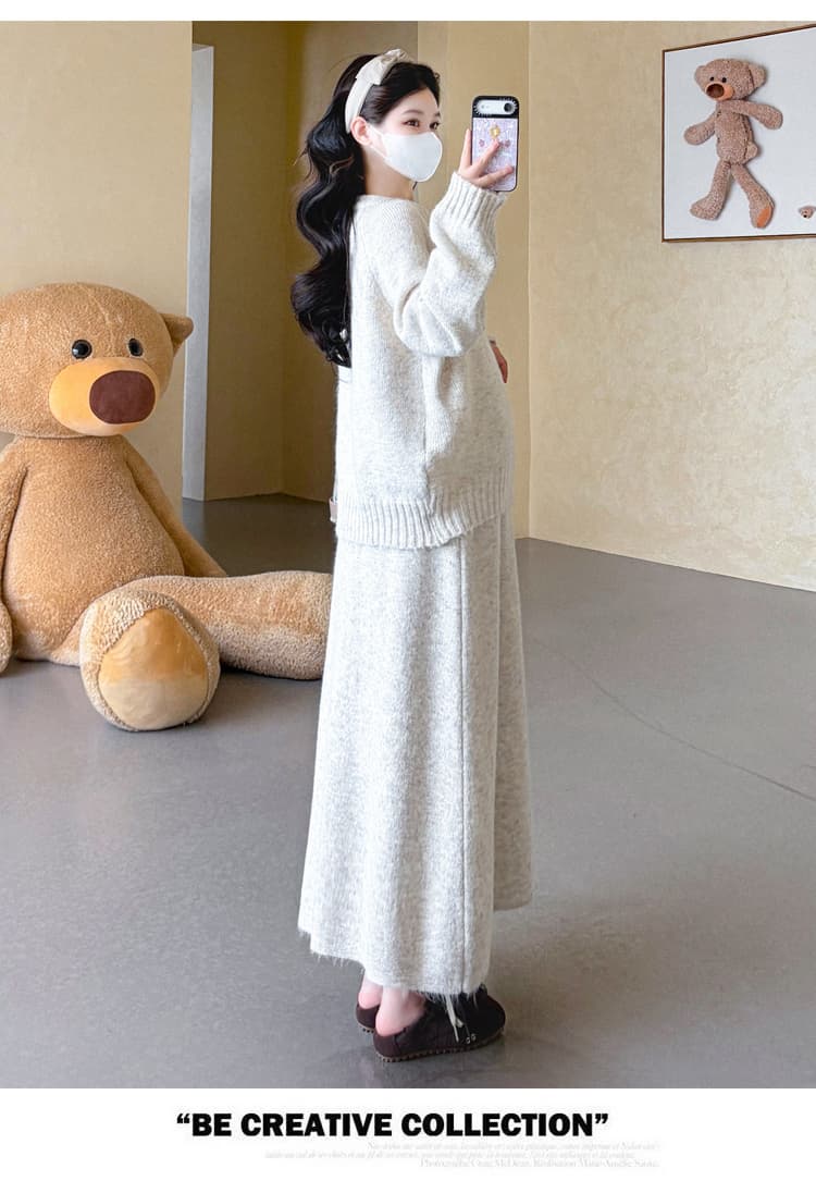 가을 겨울 신제품 지금 실사 임산부 열기 버클 디자인 센스 품격 한국 스타일 슬림해 보이는 오픈 가디건 반신 스커트 스웨터 세트 상세 이미지 39