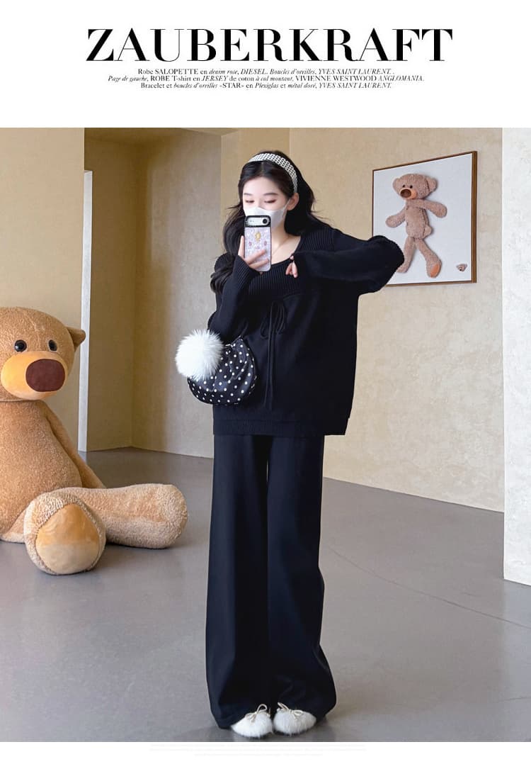 가을 겨울 신제품 지금 실사 임산부 빅 사이즈 풀오버 라운드 넥 끈 느긋한 품격 패션 루즈핏 세트 상세 이미지 22
