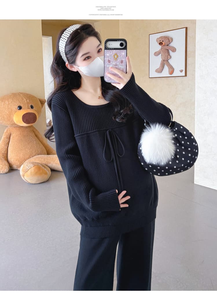 가을 겨울 신제품 지금 실사 임산부 빅 사이즈 풀오버 라운드 넥 끈 느긋한 품격 패션 루즈핏 세트 상세 이미지 27