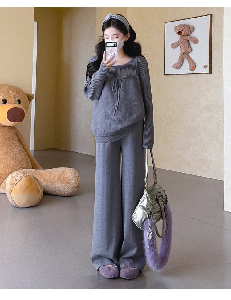 가을 겨울 신제품 지금 실사 임산부 빅 사이즈 풀오버 라운드 넥 끈 느긋한 품격 패션 루즈핏 세트 상세 이미지 31