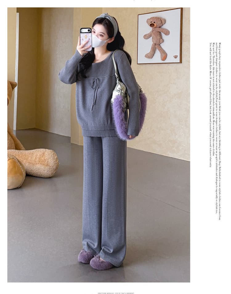 가을 겨울 신제품 지금 실사 임산부 빅 사이즈 풀오버 라운드 넥 끈 느긋한 품격 패션 루즈핏 세트 상세 이미지 34