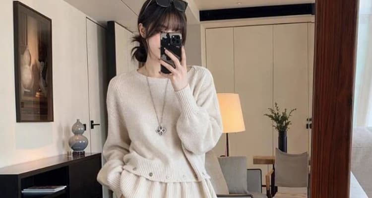 가을 겨울 신제품 선물 2026 임산부 니트 풀오버 부서 버클 치마 커튼 한 부서 느슨함 느긋한 루즈핏 세트 상세 이미지 32