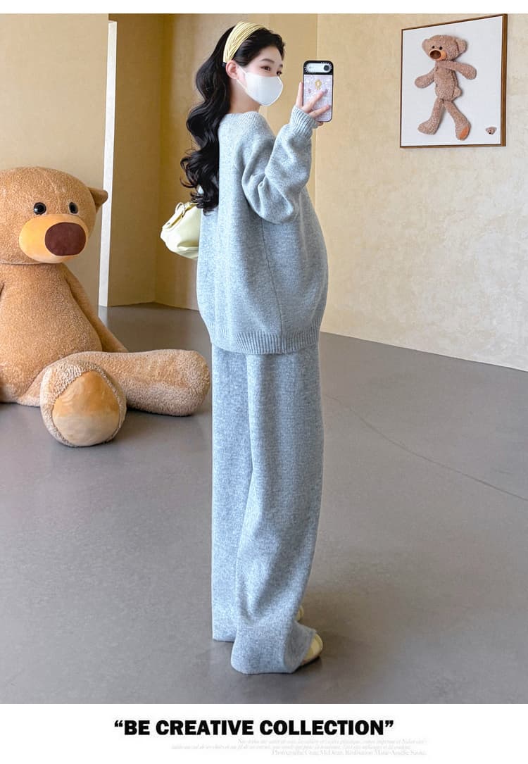가을 겨울 신제품 지금 실사 임산부 열기 버클 디자인 센스 품격 한국 스타일 슬림해 보이는 풀오버 맨위 바지 세트 상세 이미지 13