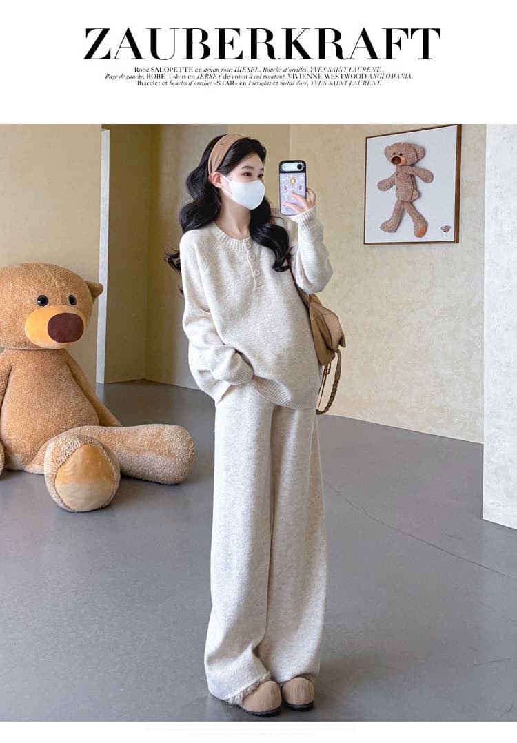 가을 겨울 신제품 지금 실사 임산부 열기 버클 디자인 센스 품격 한국 스타일 슬림해 보이는 풀오버 맨위 바지 세트 상세 이미지 28