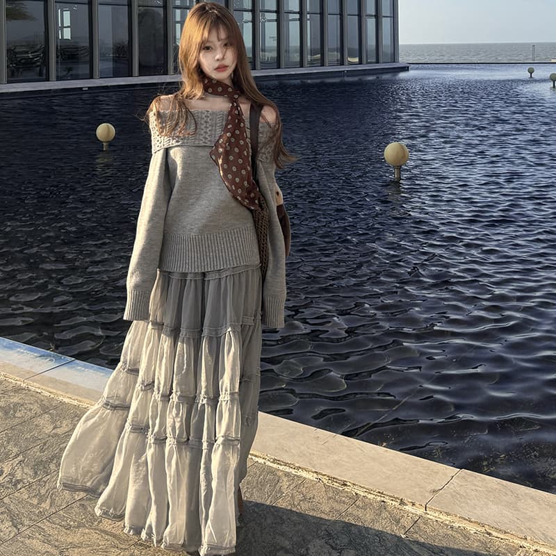 봄 가을 새로운 꽈배기 행침 목 스웨터 여자 느긋한 바람 몸매 가꾸기 디자인 센스 오프숄더 맨위 이미지 3