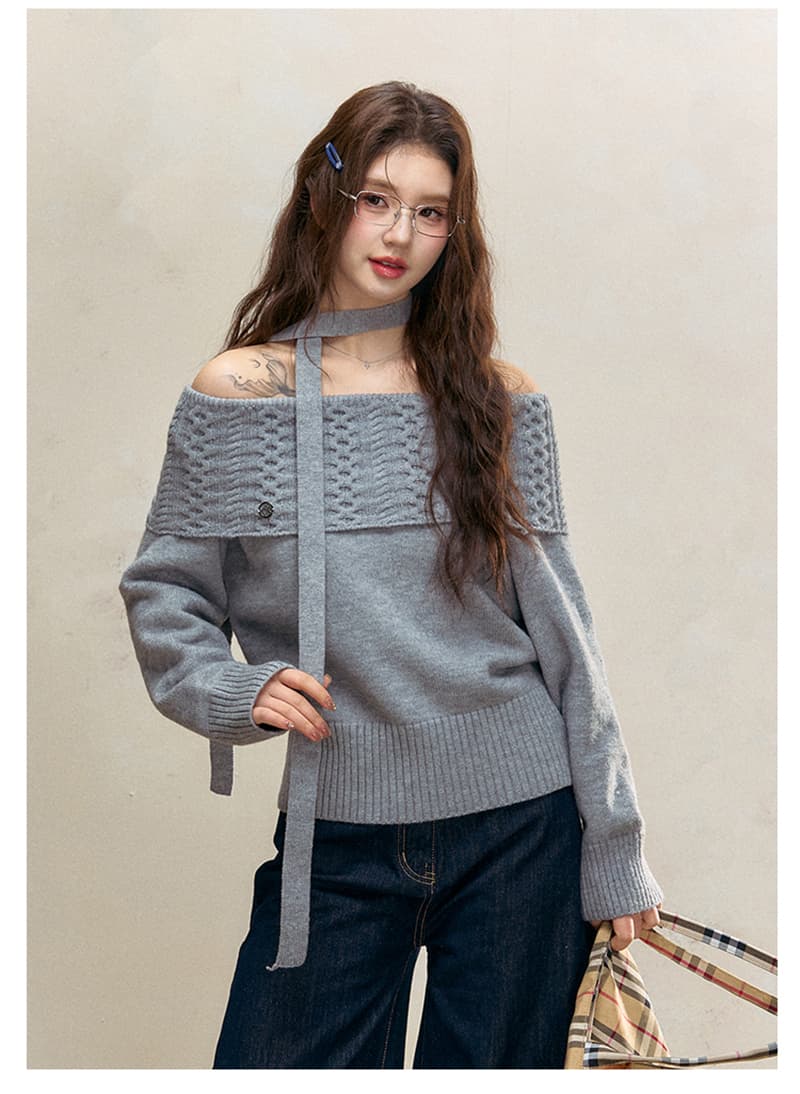 봄 가을 새로운 꽈배기 행침 목 스웨터 여자 느긋한 바람 몸매 가꾸기 디자인 센스 오프숄더 맨위 상세 이미지 7