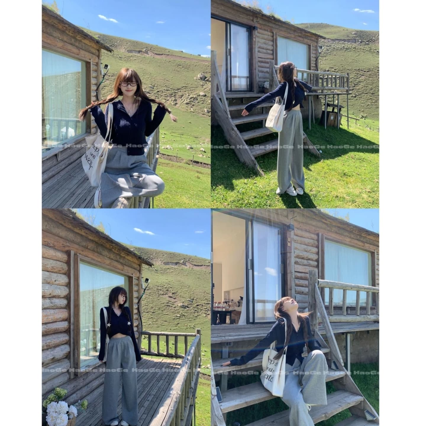 하오 형제 엄격한 선택 그리드 레이 소녀 니트 스웨터 사전 미니멀리즘 캐주얼 패션 트렌드 슬림해 보이는 이른 가을 여성 코트 상세 이미지 3