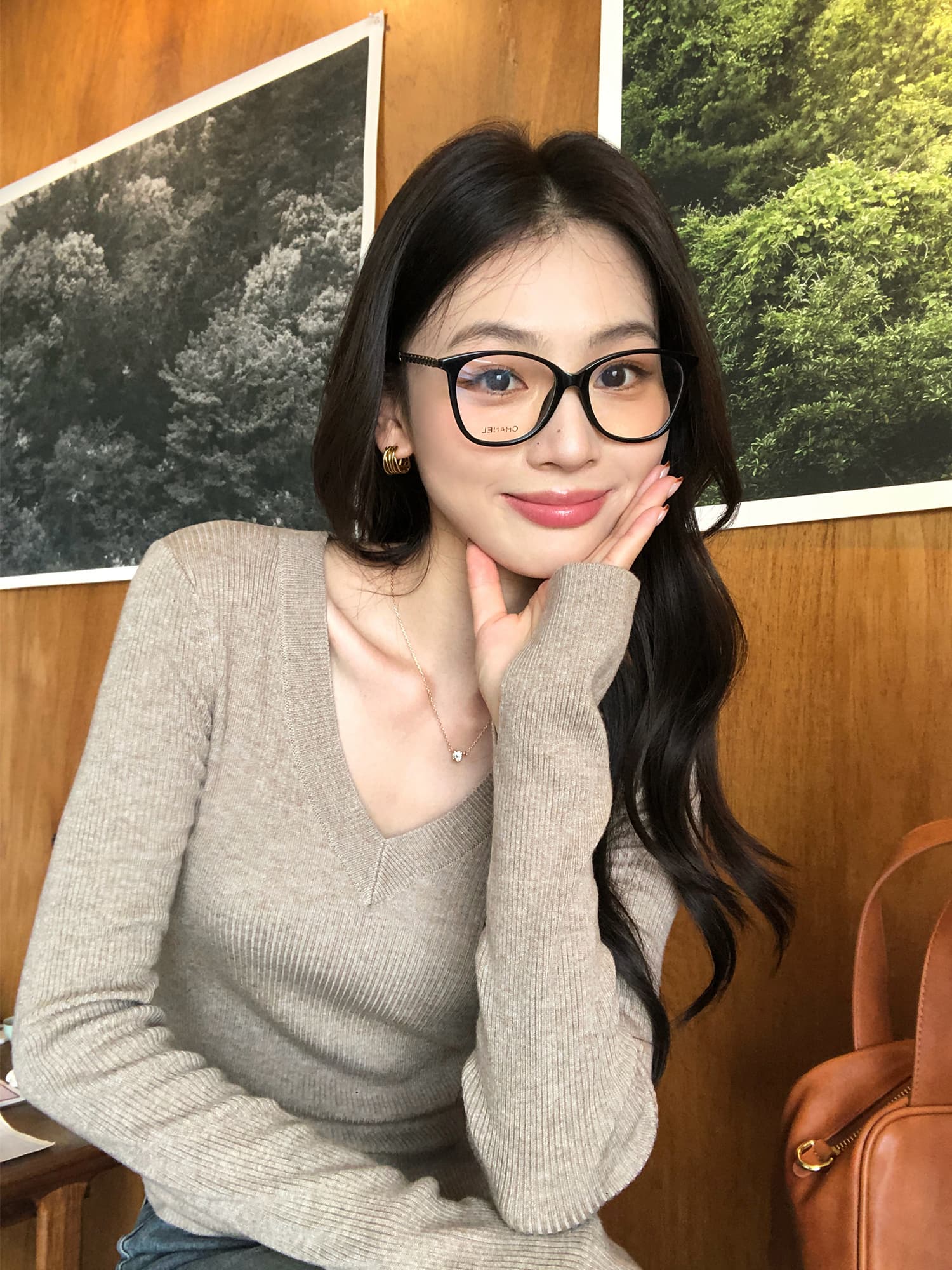 pusumede 통역 우아함 기초 섹션 V넥 니트 스웨터 여성 몸매 가꾸기 인사이드 가져 가라. 기본 셔츠 긴팔 맨위 이미지 2
