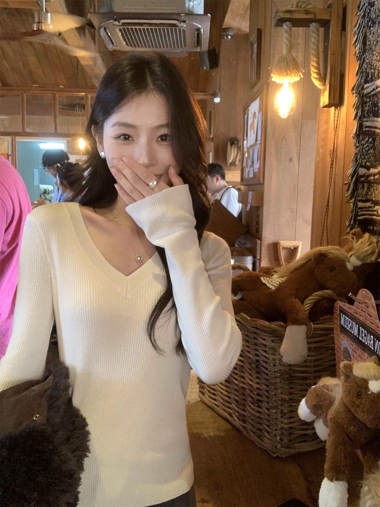 pusumede 통역 우아함 기초 섹션 V넥 니트 스웨터 여성 몸매 가꾸기 인사이드 가져 가라. 기본 셔츠 긴팔 맨위
