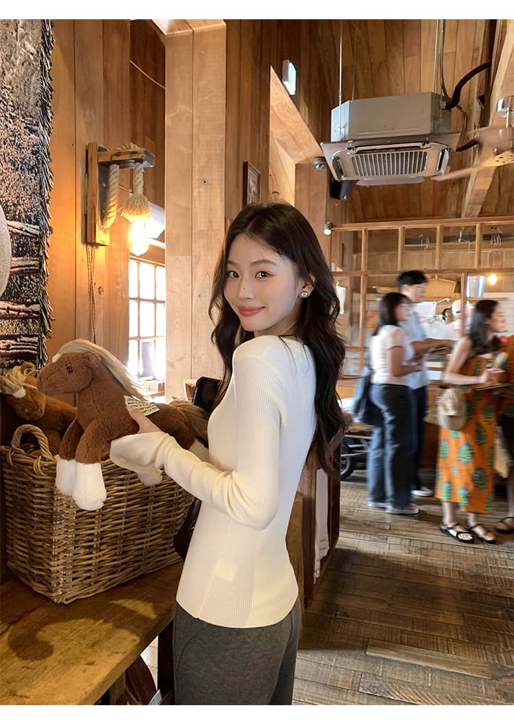 pusumede 통역 우아함 기초 섹션 V넥 니트 스웨터 여성 몸매 가꾸기 인사이드 가져 가라. 기본 셔츠 긴팔 맨위 상세 이미지 4