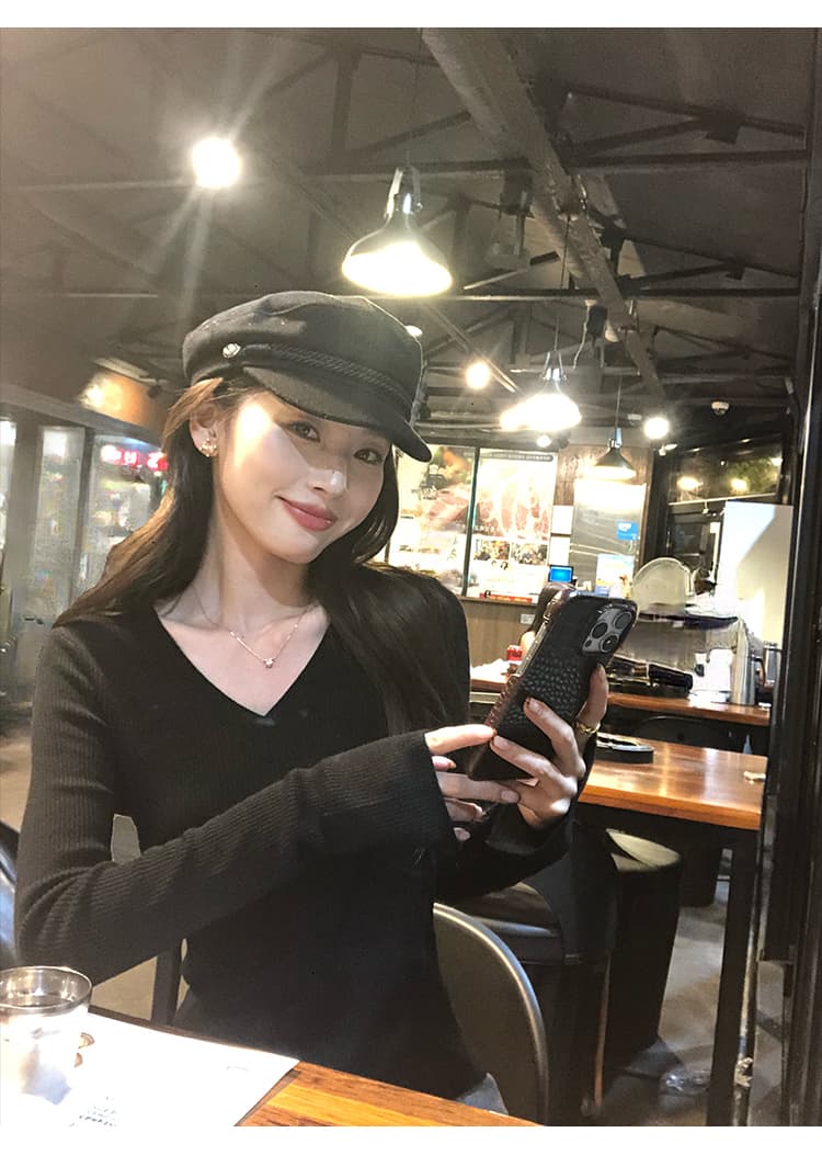 pusumede 통역 우아함 기초 섹션 V넥 니트 스웨터 여성 몸매 가꾸기 인사이드 가져 가라. 기본 셔츠 긴팔 맨위 상세 이미지 16