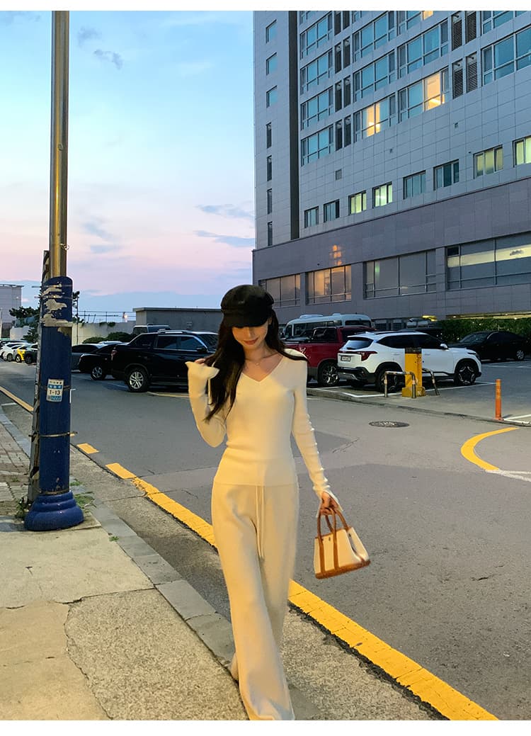 pusumede 통역 우아함 기초 섹션 V넥 니트 스웨터 여성 몸매 가꾸기 인사이드 가져 가라. 기본 셔츠 긴팔 맨위 상세 이미지 29