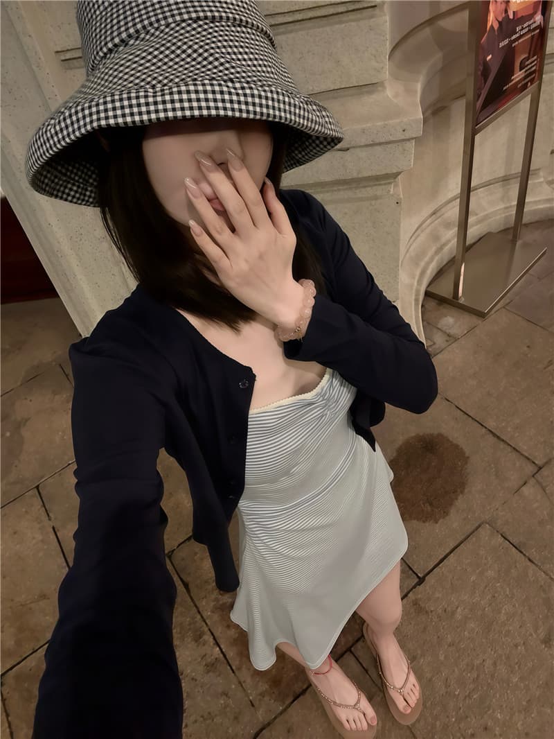 실사 둘째 머리카락 느긋한 바람 스트라이프 세트 오픈 가디건 캐미솔 여름 얇은 스타일 드레스 미니 스커트 상세 이미지 3