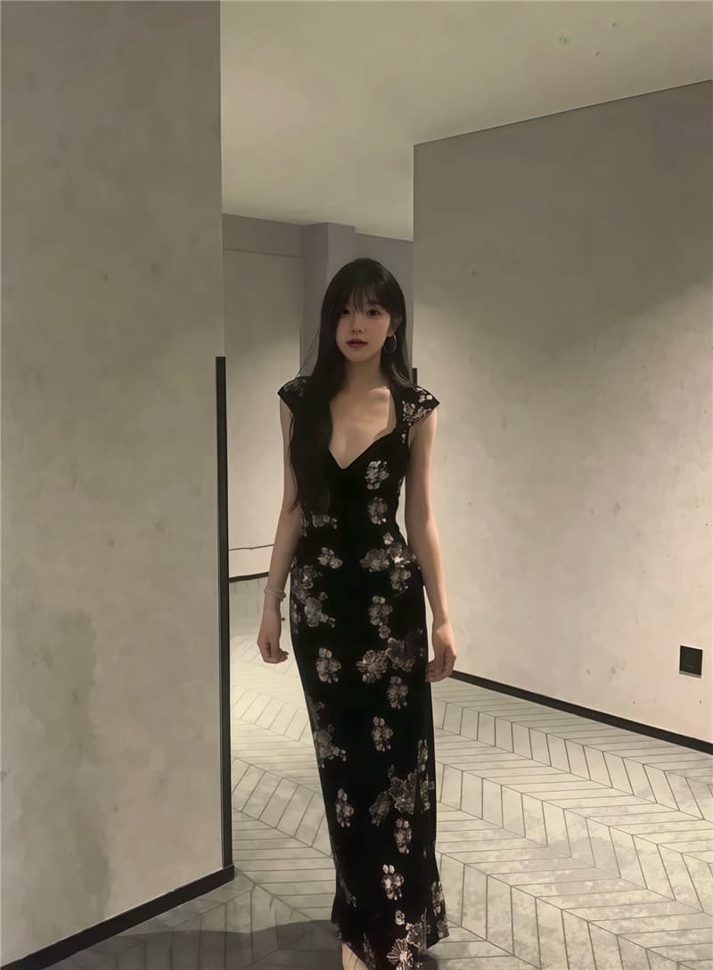 실사 둘째 머리카락 국풍 새로운 중식 핫걸 섹시함 행침 목 드레스 허리 수축 레이스 치마 이미지 2
