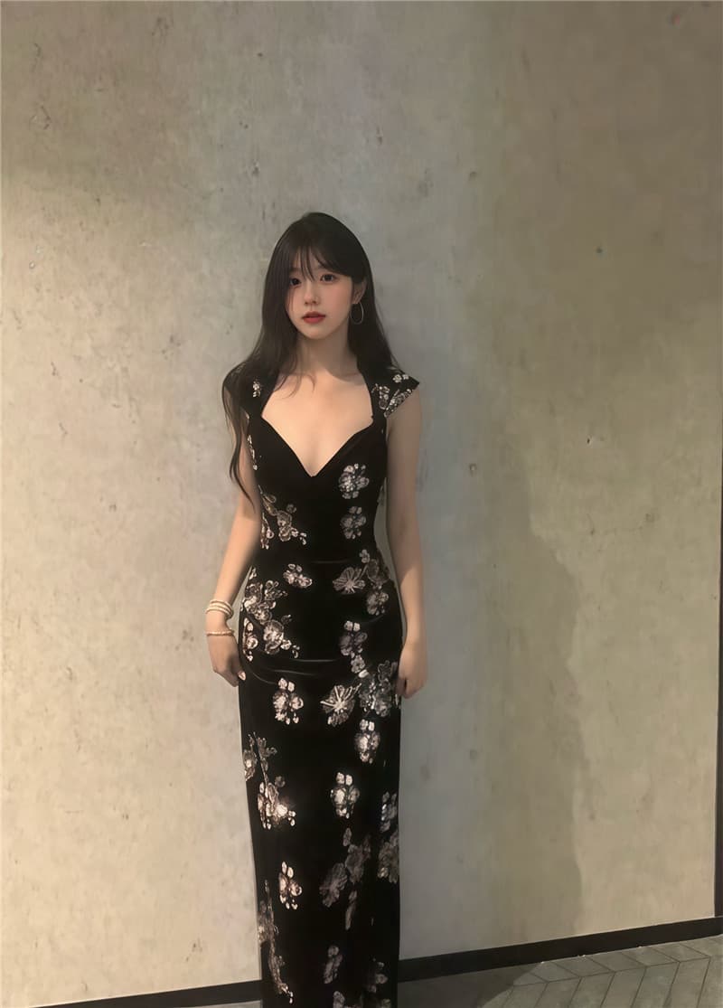 실사 둘째 머리카락 국풍 새로운 중식 핫걸 섹시함 행침 목 드레스 허리 수축 레이스 치마 상세 이미지 1