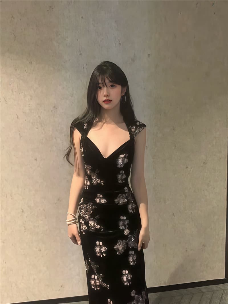 실사 둘째 머리카락 국풍 새로운 중식 핫걸 섹시함 행침 목 드레스 허리 수축 레이스 치마 상세 이미지 6