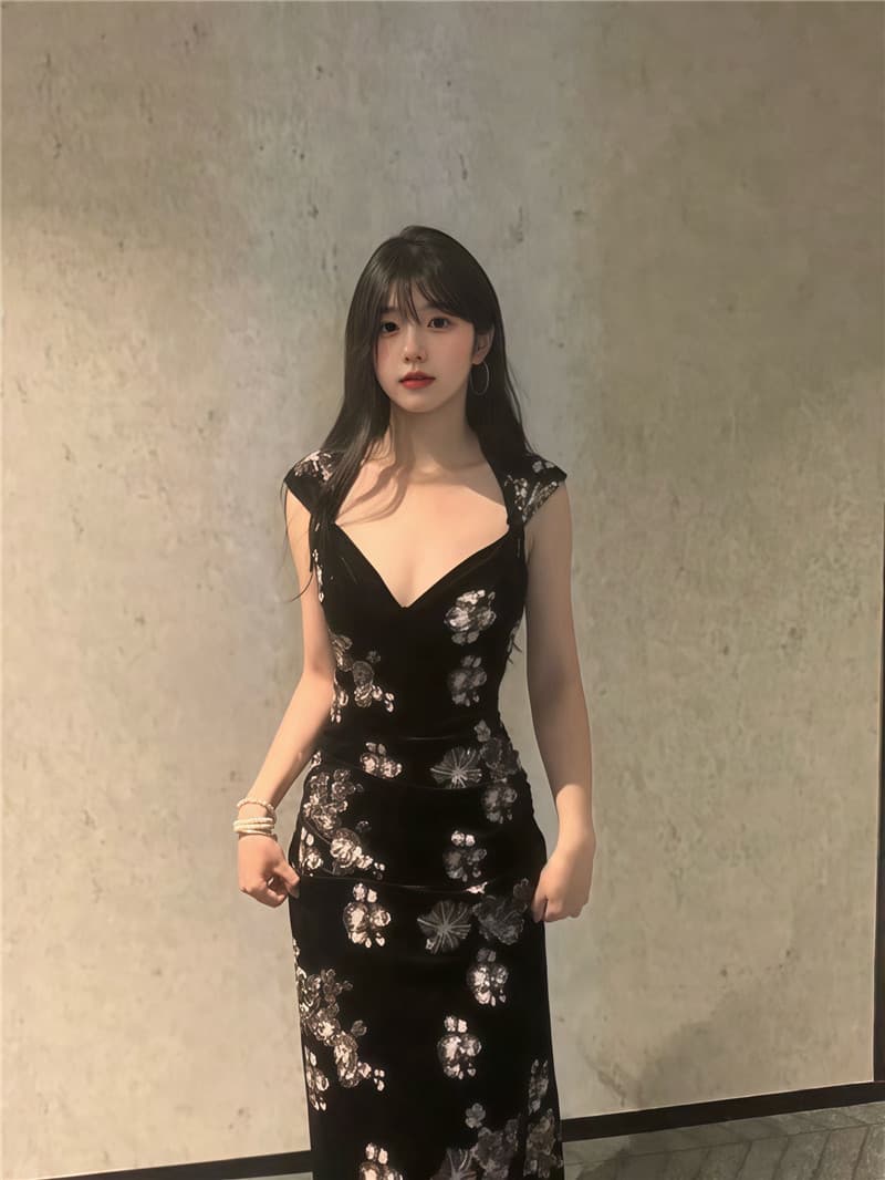 실사 둘째 머리카락 국풍 새로운 중식 핫걸 섹시함 행침 목 드레스 허리 수축 레이스 치마 상세 이미지 7